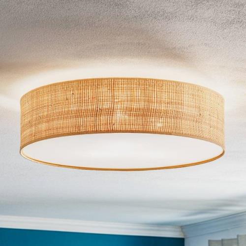 Plafondlamp Leano beige rond van rotan