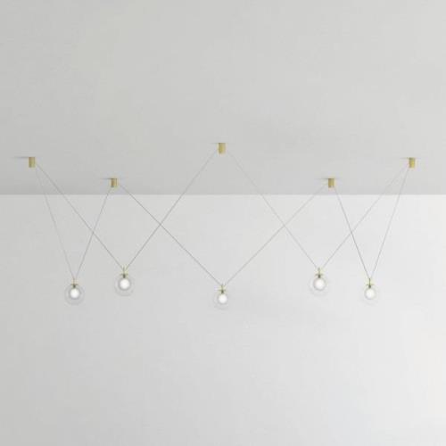 Aladino hanglamp, 5-lamps, helder/goud, glas, gedecentraliseerd