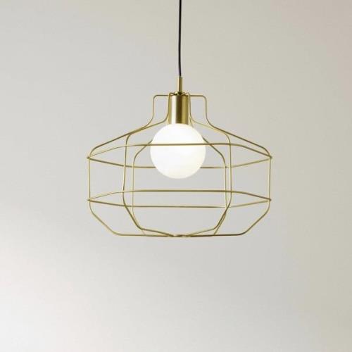 Draad hanglamp, goud, metalen kooi, 40 x 33 cm