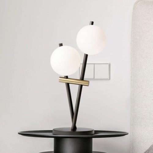 Kika tafellamp, 2-lamps, zwart/wit, metaal, glas