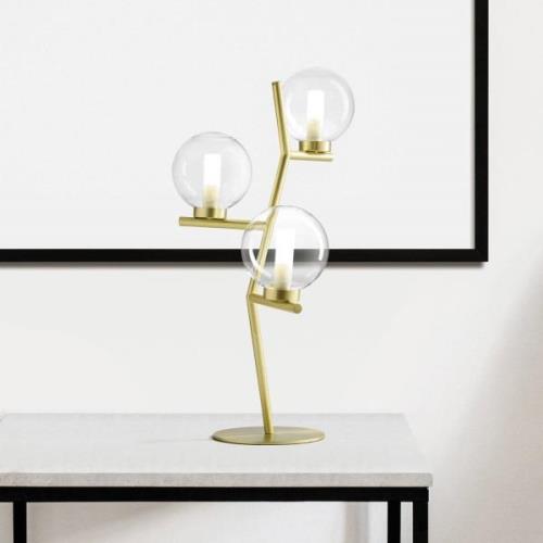 Camely tafellamp, 3-lamps, geborsteld goud/helder, glas