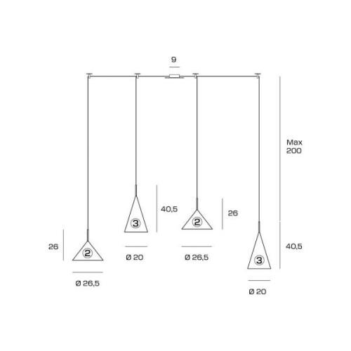 Samoi hanglamp, 4-lamps, metaal, zwart, gedecentraliseerd