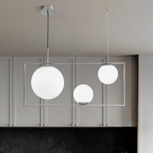 Buble hanglamp, staalkleurig, 3-lamps, glas