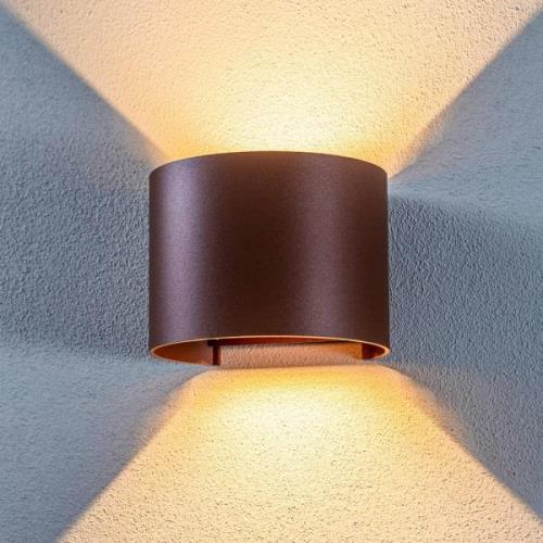 Lindby LED buitenwandlamp Nivar, rond, roestbruin, metaal