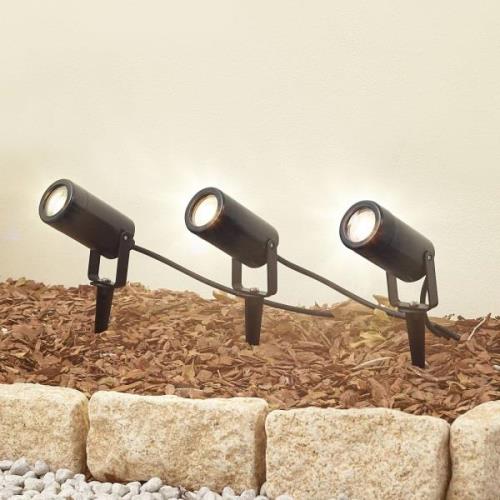 Lindby Thorgal grondspies lamp, Ø 6 cm, zwart, set van 3