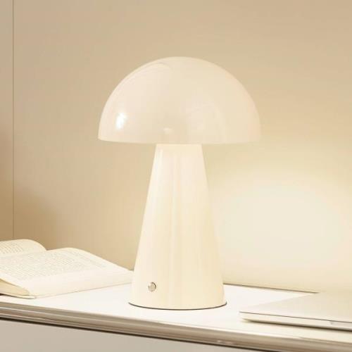 Lindby LED oplaadbare tafellamp Nevijo, beige, Ø20cm, USB, dimmer