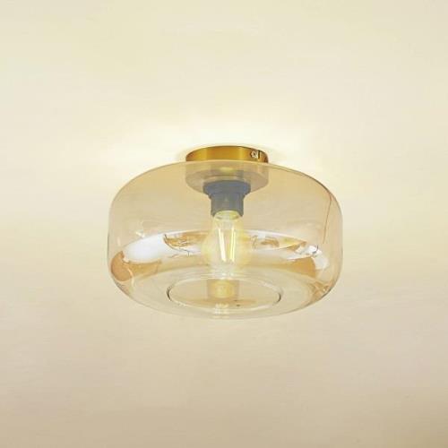 Lindby plafondlamp Hildur, Ø 28,5 cm, barnsteen, glas