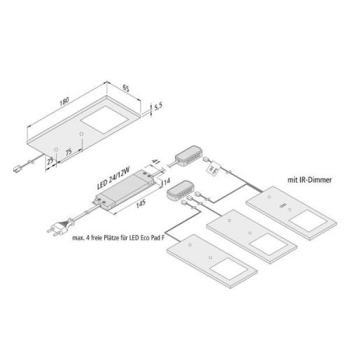 LED meubelverlichting Eco-Pad F 3x-set 4000K zwart