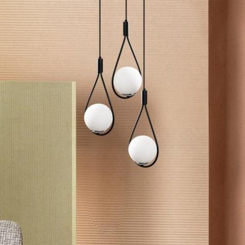 Hanglamp Mudoni MR-938 3-lamps rond zwart/opaal glas