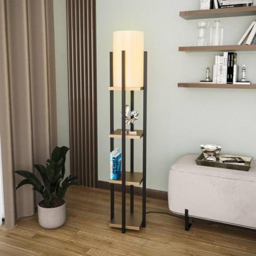 Vloerlamp 8115, zwart/goud/wit, metaal/canvas, hoogte 130cm