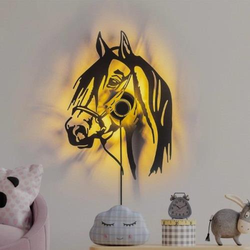 Wandlamp paard, zwart, metaal, 57 x 41 cm, stekkerkabel