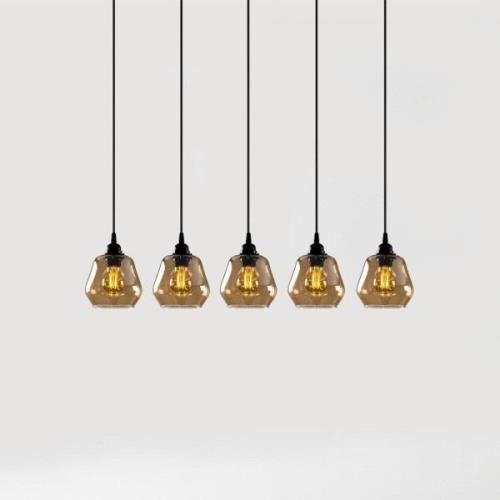 Hanglamp Goud 033, goud-transparant glas, 5-lamps lineair