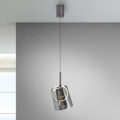 Paul Neuhaus LED hanglamp Zula, rookgrijs, Ø 15 cm, glas