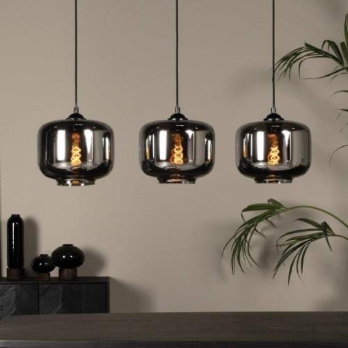 Medine hanglamp, rookgrijs, hoekig, glas, 3-lamps, E27