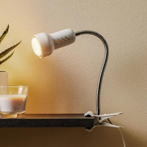 Klemlamp Lolek met lange flexibele arm, wit