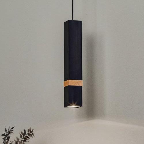 Hanglamp Vidar, zwart met houtdetail 1-lamp