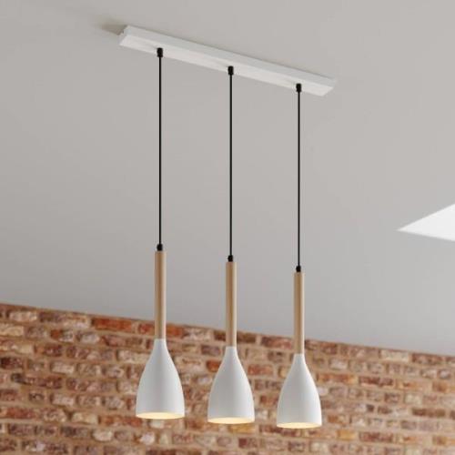 Muza hanglamp, 3-lamps, wit/licht hout