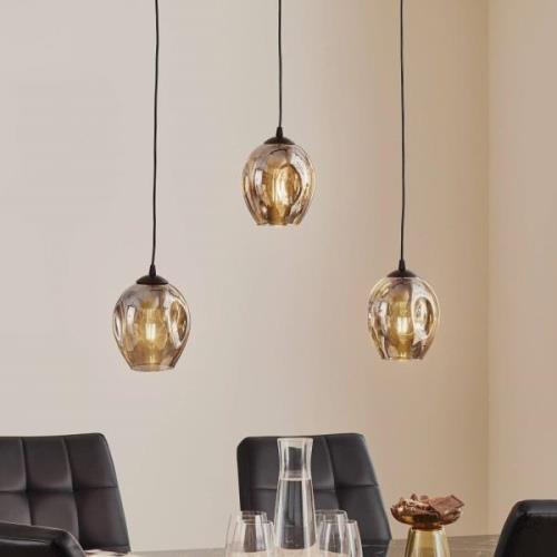 Hanglamp Starla recht 3-lamps glas grafiet