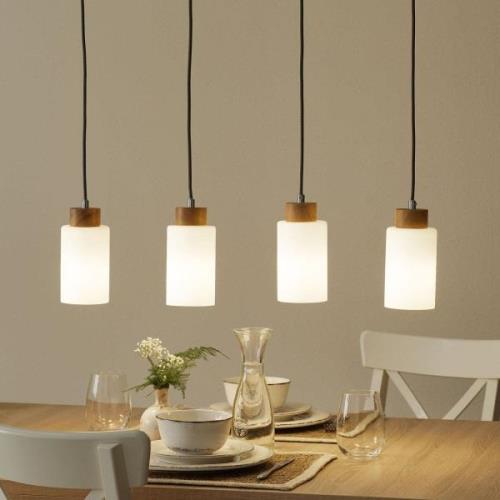 Langwerpige hanglamp Bosco geolied eiken 4-lamps