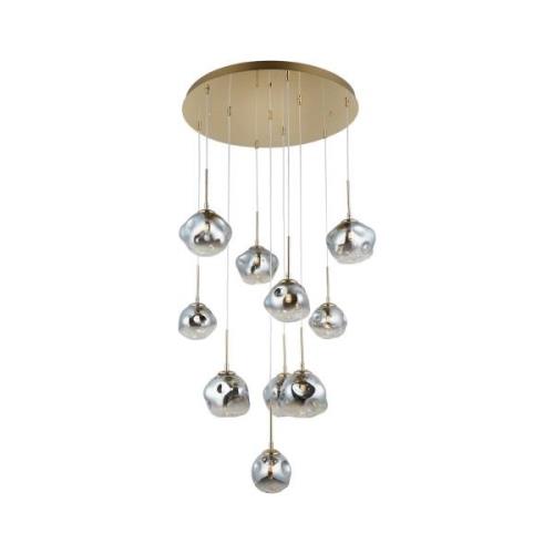 Hanglamp Herman, 10-lamps, goudkleurig, Ø 66 cm, glas