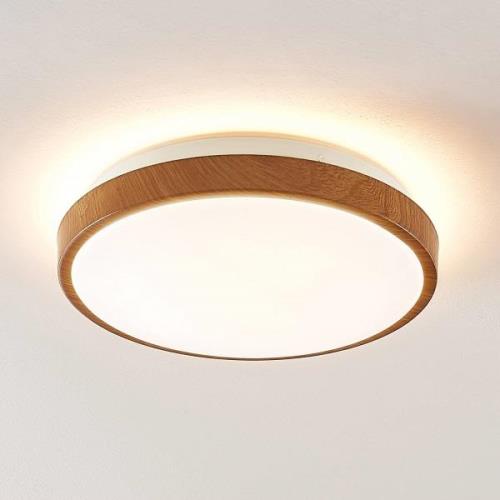 Lindby Mendosa LED plafondlamp, hout-optiek, rond