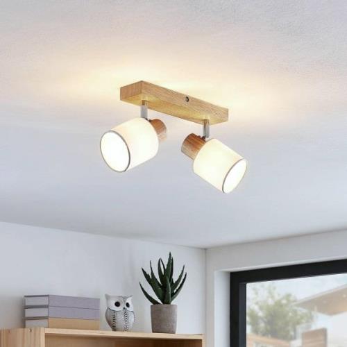 Lindby Wanessa plafondspot, 2-lamps, hout, wit, E14