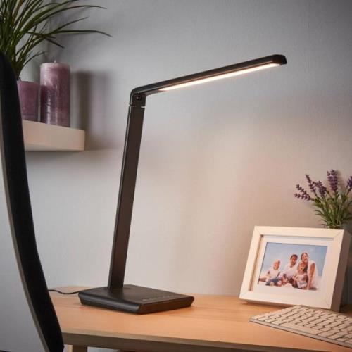 Lindby LED bureaulamp Kuno, zwart, USB, touchdimmer