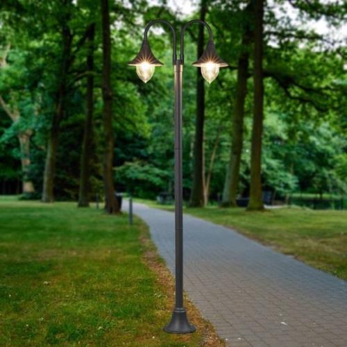 Lindby lantaarnpaal Madea, grijs, aluminium, 2-lamps.