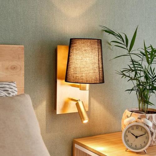 Wandlamp Aiden met LED leeslamp, zwart, goud