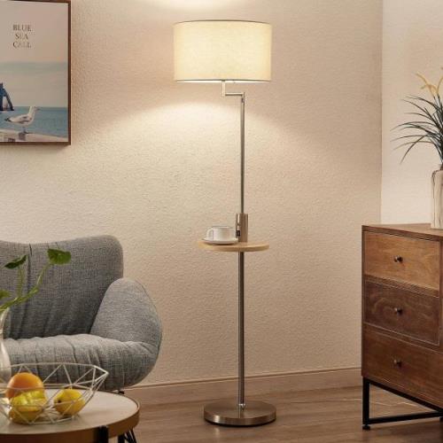 Lindby vloerlamp Zinia, nikkelkleurig, plank, USB-aansluiting