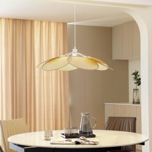 Lindby hanglamp Astraia, naturel/wit, rotan, Ø 80 cm