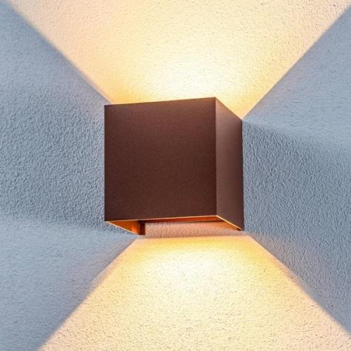 Lindby LED buitenwandlamp Nivar, hoekig, roestbruin, metaal